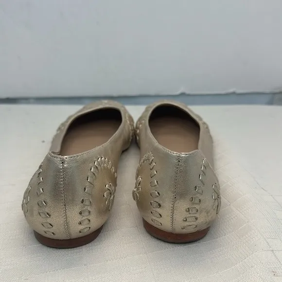 Jack Rogers Pinwheel Navajo Pale Gold Leather Ballet Flats Womens Size 10 US