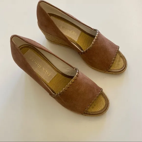 Jack Rogers || Suede Palmer Wedges Mauve Pink Rose Gold 7 NWOB