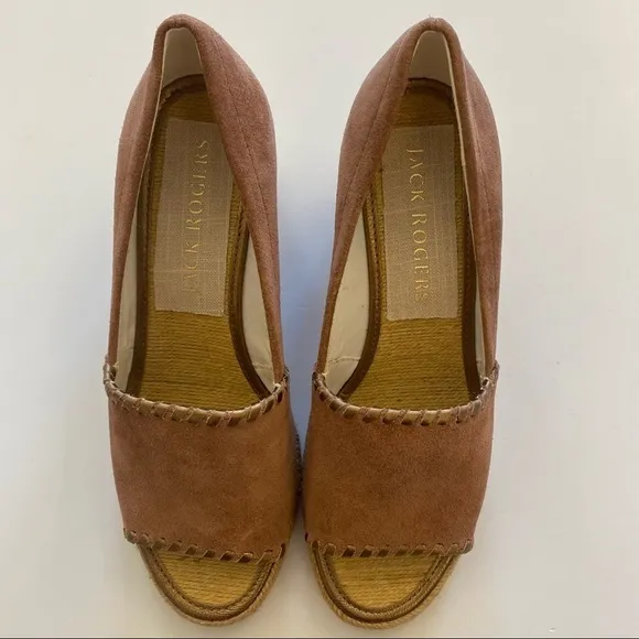 Jack Rogers || Suede Palmer Wedges Mauve Pink Rose Gold 7 NWOB