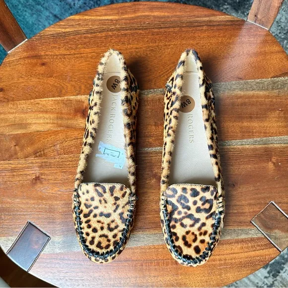 Jack Rogers WOMEN'S MILLIE HAIRCALF MOCCASIN LEOPARD PRINT CASUAL SHOES
