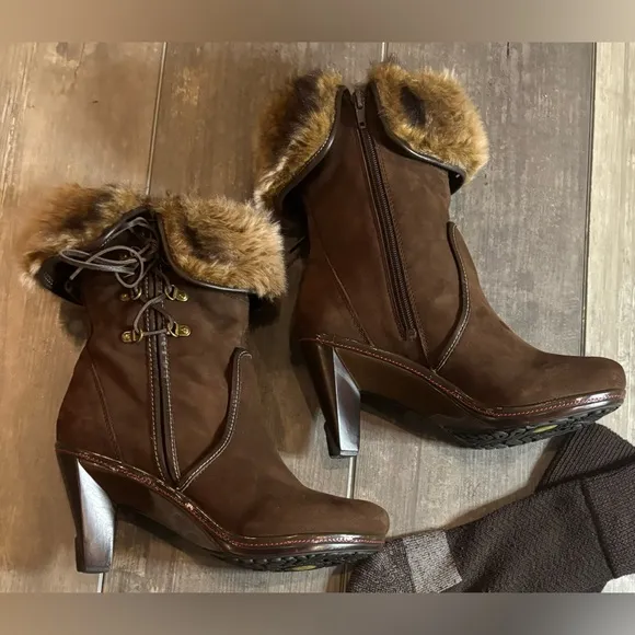 Jambu OSLO Fur Trim Heel BootsBrown Suede