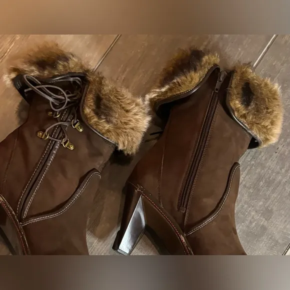 Jambu OSLO Fur Trim Heel BootsBrown Suede