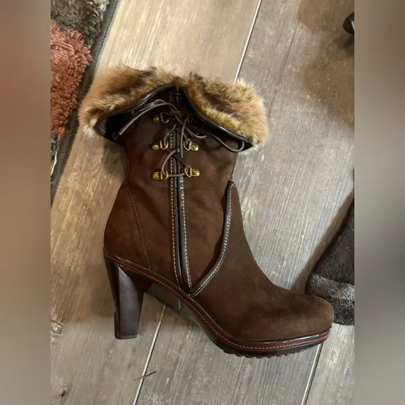 Jambu OSLO Fur Trim Heel BootsBrown Suede