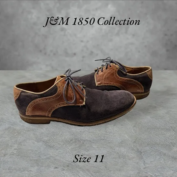 J&amp;M 1850‎ Collection Men’s Leather and Navy Blue Suede Shoes. Size 11.