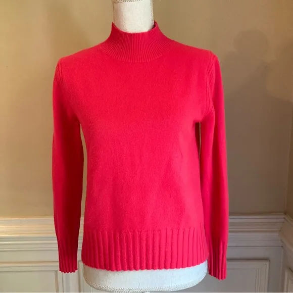 JCREW Cashmere Hot Bright Pink Mock Turtleneck Sweater