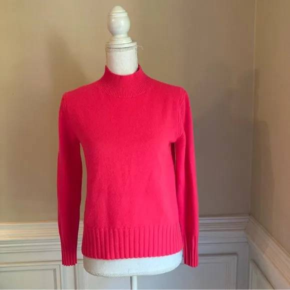JCREW Cashmere Hot Bright Pink Mock Turtleneck Sweater