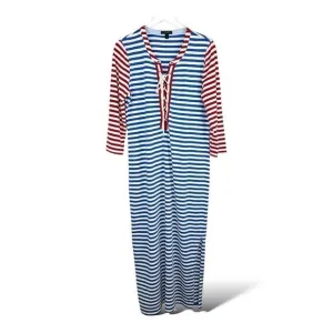 J. Crew Cotton-Knit Nautical Long Dress Striped Lace Up Sammie Baltic Large
