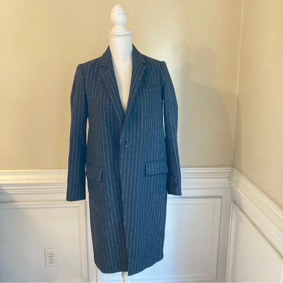 JCREW Grey White Pinstripe Melton Wool Overcoat Jacket