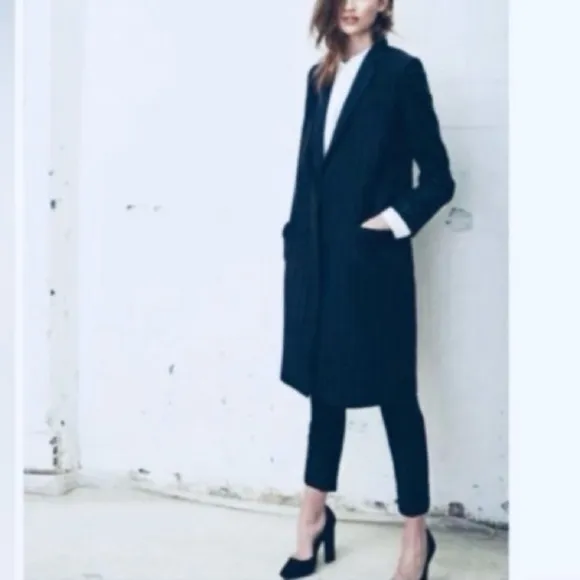 JCREW Grey White Pinstripe Melton Wool Overcoat Jacket