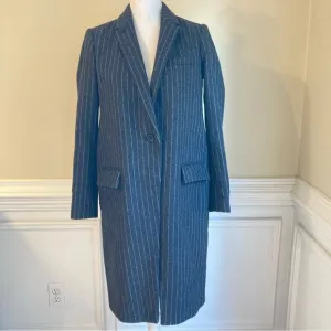 JCREW Grey White Pinstripe Melton Wool Overcoat Jacket