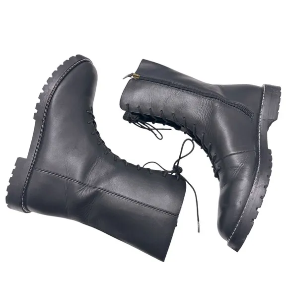 J. Crew Gwen lug sole leather lace up combat boots black women’s Sz 9.5