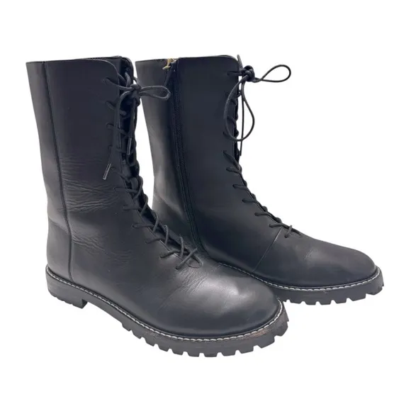 J. Crew Gwen lug sole leather lace up combat boots black women’s Sz 9.5