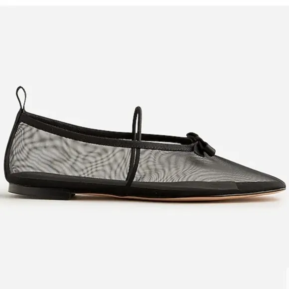 J.Crew Quinn Mary Jane Ballet Flats Mesh with Bow Black Size 6.5 NEW