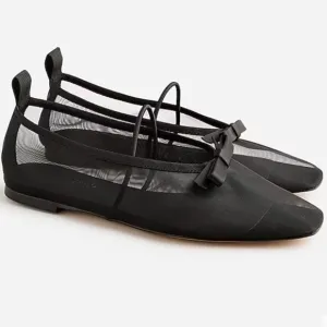 J.Crew Quinn Mary Jane Ballet Flats Mesh with Bow Black Size 6.5 NEW