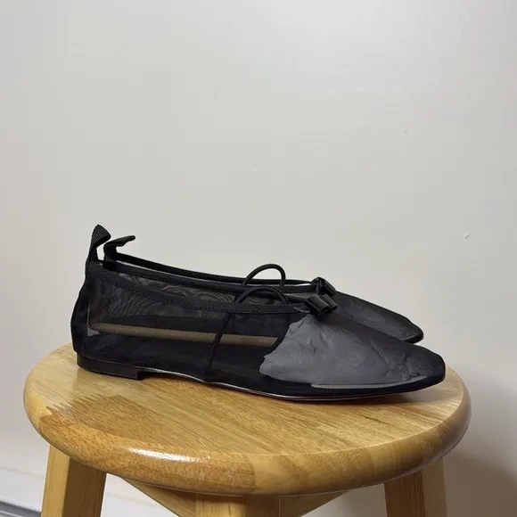 J.Crew Quinn Mary Jane Ballet Flats Mesh with Bow Black Size 6.5 NEW