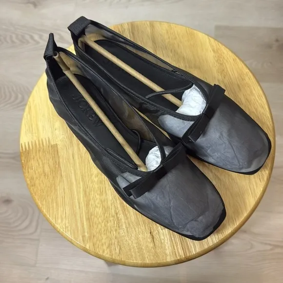 J.Crew Quinn Mary Jane Ballet Flats Mesh with Bow Black Size 6.5 NEW