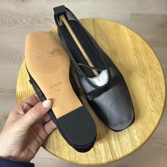 J.Crew Quinn Mary Jane Ballet Flats Mesh with Bow Black Size 6.5 NEW