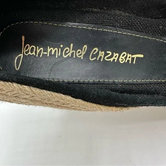 JEAN-MICHEL CAZABAT Black Suede Peep-Toe Espadrille Wedges Sz 37.5  US 7