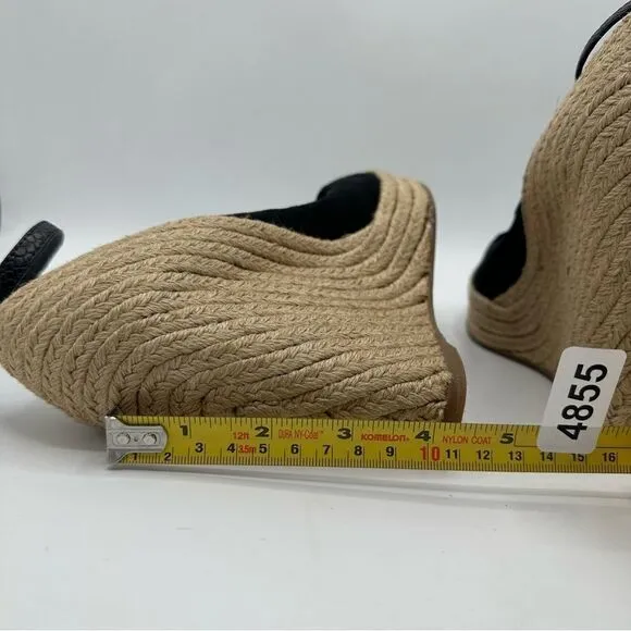 JEAN-MICHEL CAZABAT Black Suede Peep-Toe Espadrille Wedges Sz 37.5  US 7