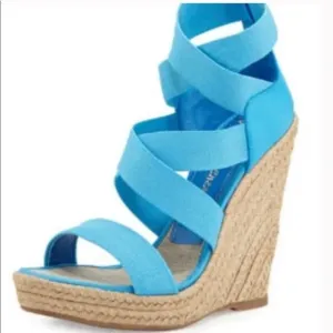 Jean Michel Cazabat Fella Turquoise Blue Wedges 40