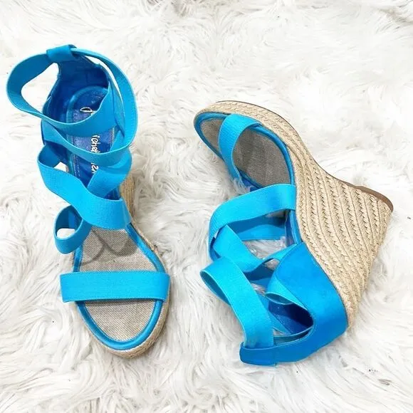 Jean Michel Cazabat Fella Turquoise Blue Wedges 40
