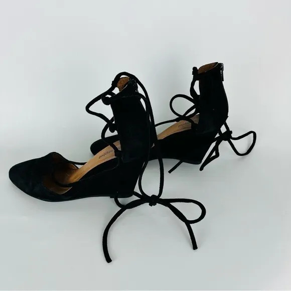 Jeffrey Campbell Black Suede Point Toe Strappy Wedges
