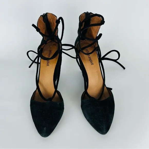 Jeffrey Campbell Black Suede Point Toe Strappy Wedges