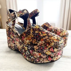 Jeffrey Campbell Boho floral ankle strap platforms wedges size 8.5