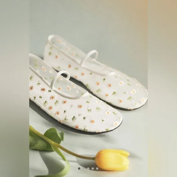 Jeffrey Campbell Floral Mesh Flats - size 9 - new/no box - embroidered daisies