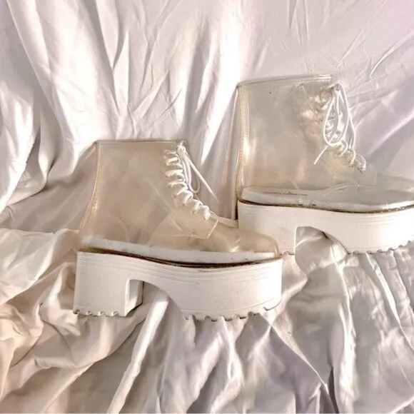 Jeffrey Campbell Fog Clear Lace Up Platform Boots- Size 7