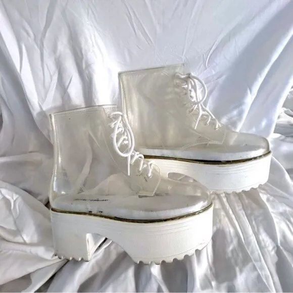 Jeffrey Campbell Fog Clear Lace Up Platform Boots- Size 7