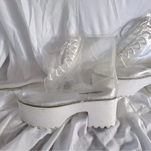 Jeffrey Campbell Fog Clear Lace Up Platform Boots- Size 7