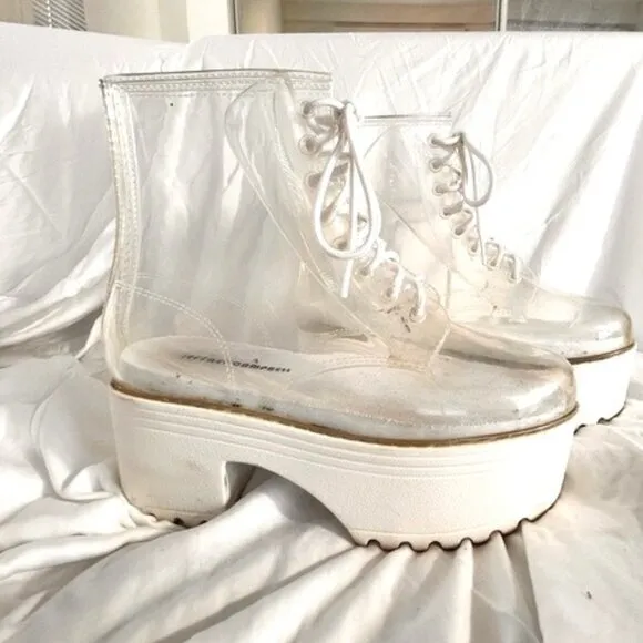 Jeffrey Campbell Fog Clear Lace Up Platform Boots- Size 7