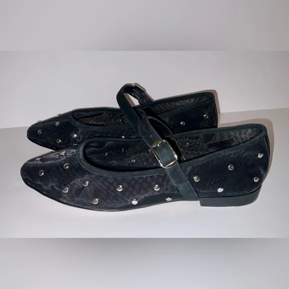 Jeffrey Campbell for Anthropologie black mesh studded flats - size 9 -new/no box