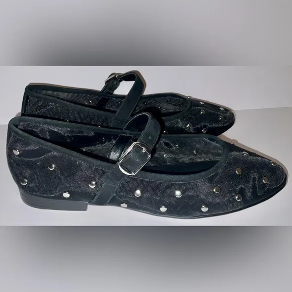Jeffrey Campbell for Anthropologie black mesh studded flats - size 9 -new/no box