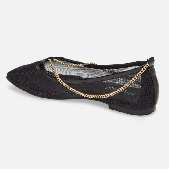 JEFFREY CAMPBELL GERALDINE BLACK MESH GOLDCHAIN BALLET FLATS SIZE 6