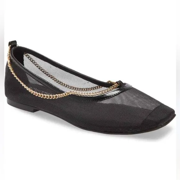 JEFFREY CAMPBELL GERALDINE BLACK MESH GOLDCHAIN BALLET FLATS SIZE 6