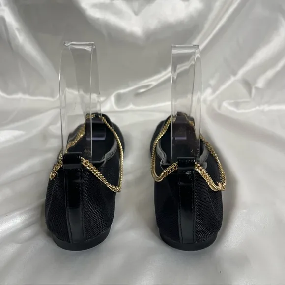 JEFFREY CAMPBELL GERALDINE BLACK MESH GOLDCHAIN BALLET FLATS SIZE 6