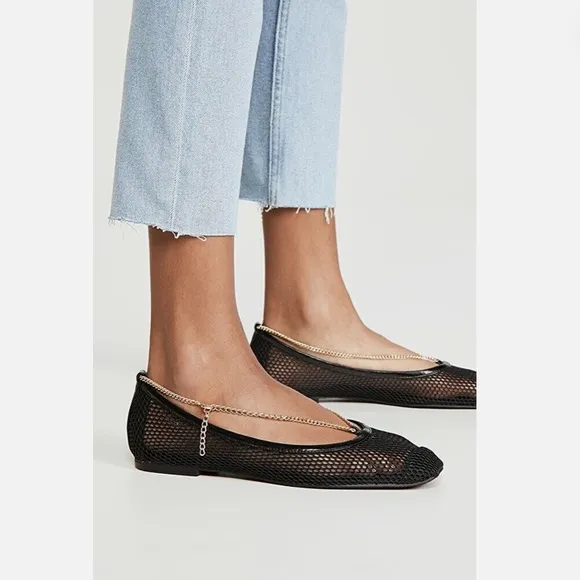 JEFFREY CAMPBELL GERALDINE BLACK MESH GOLDCHAIN BALLET FLATS SIZE 6