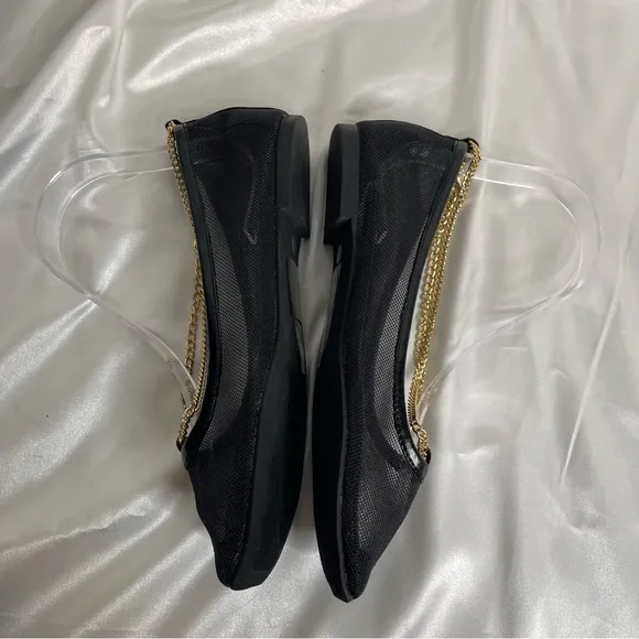 JEFFREY CAMPBELL GERALDINE BLACK MESH GOLDCHAIN BALLET FLATS SIZE 6