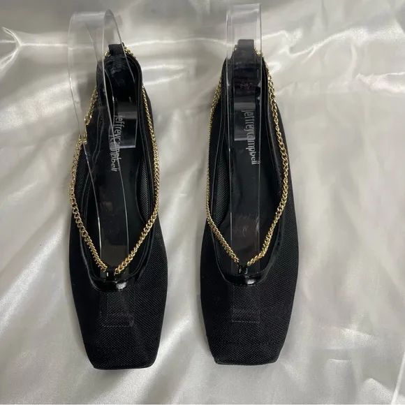 JEFFREY CAMPBELL GERALDINE BLACK MESH GOLDCHAIN BALLET FLATS SIZE 6