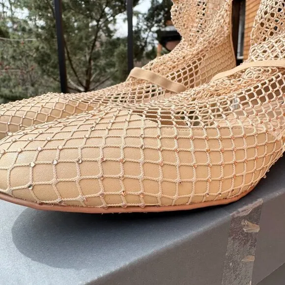 Jeffrey Campbell Magic Hour Mesh Heels Ballet Mary Jane Strap in Nude Cream