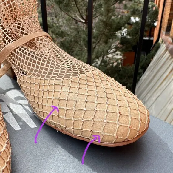 Jeffrey Campbell Magic Hour Mesh Heels Ballet Mary Jane Strap in Nude Cream