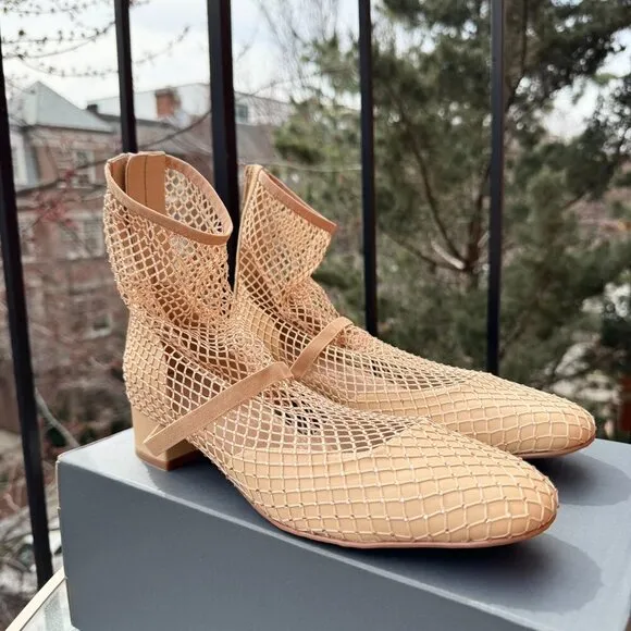 Jeffrey Campbell Magic Hour Mesh Heels Ballet Mary Jane Strap in Nude Cream