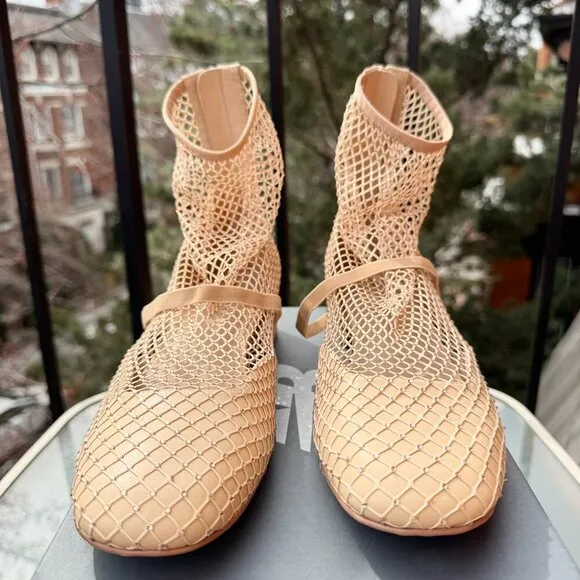 Jeffrey Campbell Magic Hour Mesh Heels Ballet Mary Jane Strap in Nude Cream