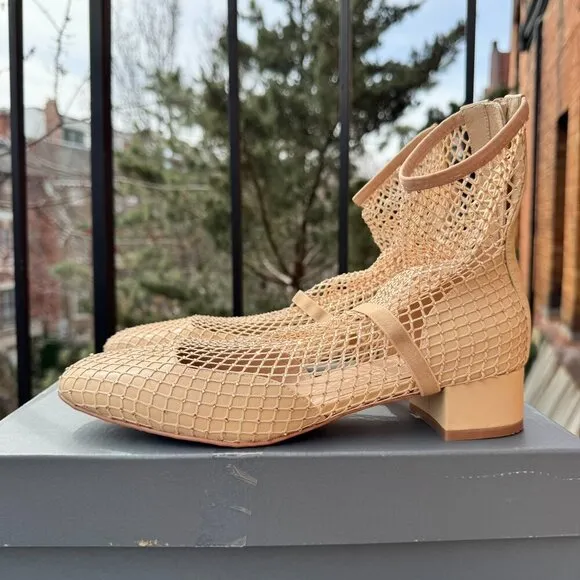Jeffrey Campbell Magic Hour Mesh Heels Ballet Mary Jane Strap in Nude Cream