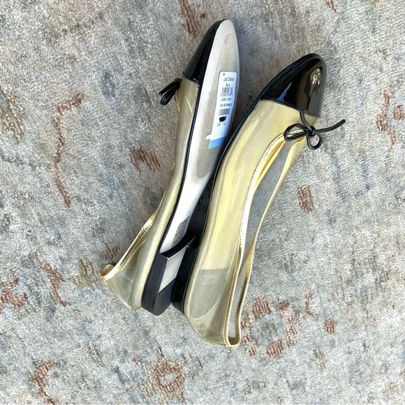 Jeffrey Campbell NWT Releve Gold Mesh Black Flats Sz 7.5