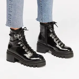 JEFFREY CAMPBELL Patent Leather Czech Combat Boots