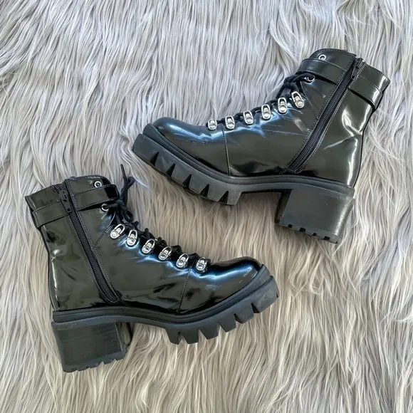 JEFFREY CAMPBELL Patent Leather Czech Combat Boots