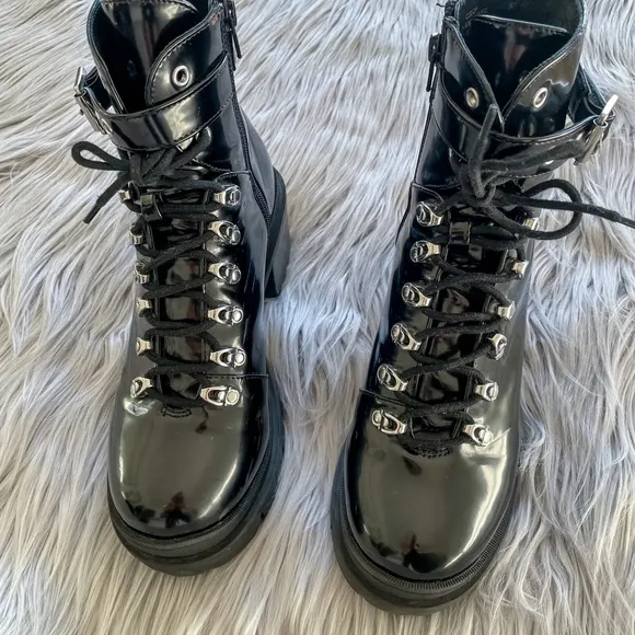 JEFFREY CAMPBELL Patent Leather Czech Combat Boots